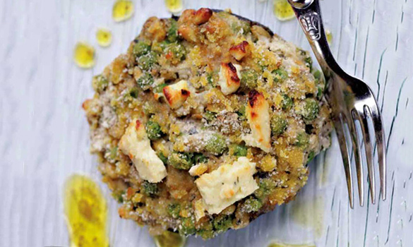 Fylt sopp med kremost og erter