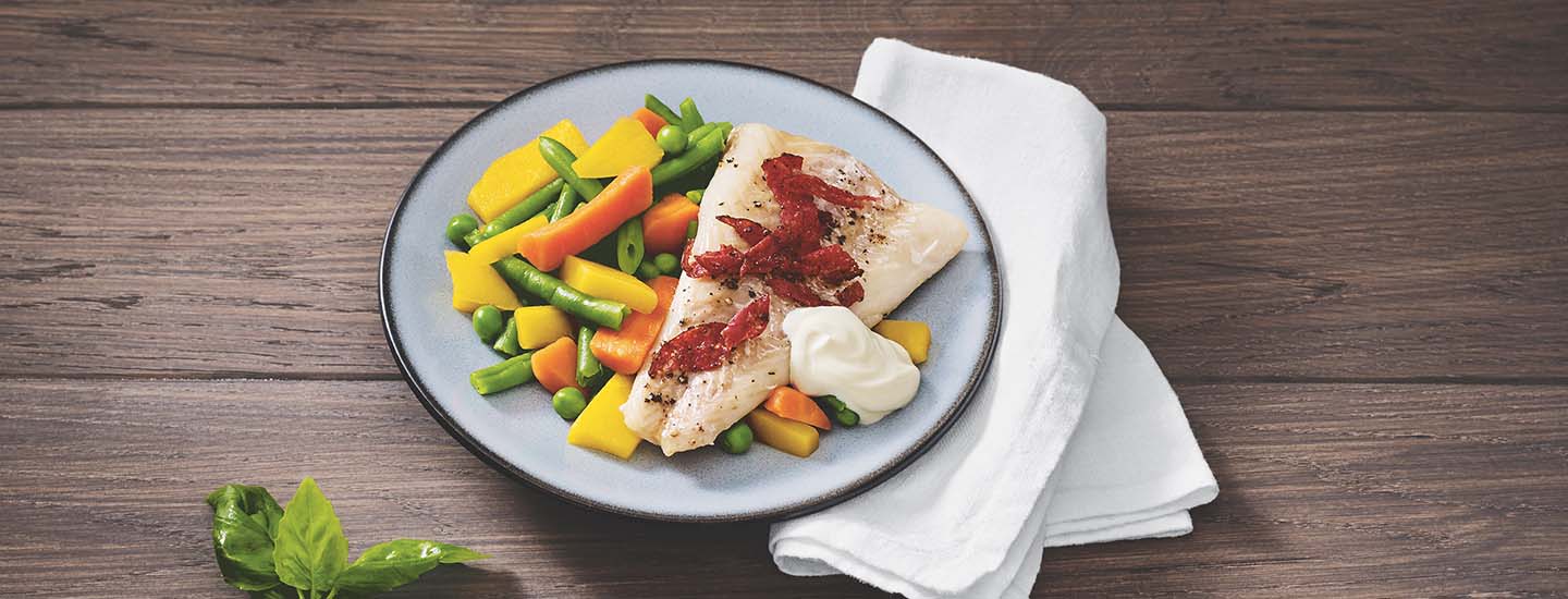 Ovnsbakt torsk med grønnsaker